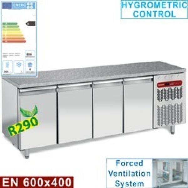 TP4N/HG-R2 (25) Konditorei-Bäckerei Kühltisch mit Granitplatte, Umluft, 4 Türen EN 600x400, 760 Liter